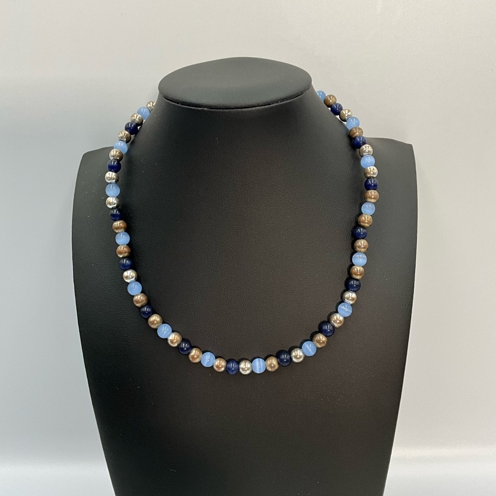 Kim Rogers Necklace Blue, Brown & Metallic Gold-tone Beaded